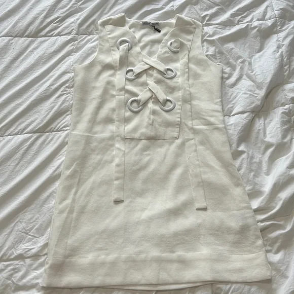 knee length dresses for ladies English Factory Women's Lace Trimmed Shirt Mini Dress main image 0